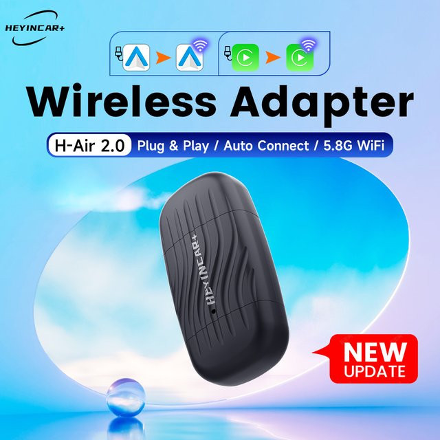 HEYINCAR 2-in-1 Wireless CarPlay und Android Auto Adapter, kabelloser Dongle für USB-C und USB-A, Schwarz - Bild 1
