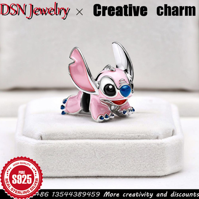 DSN Alien-Charm, 925 Silber, Rosa Emaille, Unisex - Bild 1
