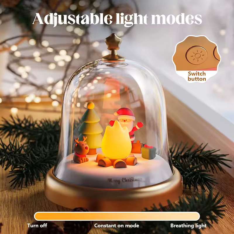 LINYILIGHT LED-Spieluhr als Nachtlicht mit Weihnachtsmann-Motiv, 6 Liedern und verstellbarer Atmungsfunktion, Mehrfarbig - Bild 3