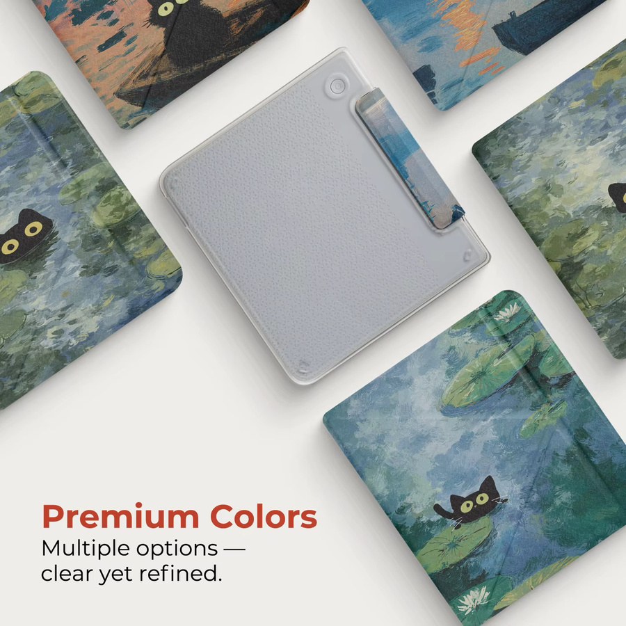 Twosheep Schutzhülle für Kobo Libra Colour und Kobo Libra 2 mit 7-Zoll-Display, magnetisch abnehmbare Abdeckung, transparente Rückseite und automatischer Aufweckfunktion im Monet- und Katzen-Stil - Bild 2