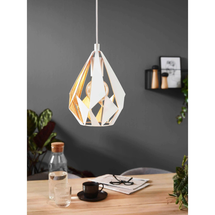 Eglo Hängeleuchte Carlton 1 moderne Diamantform in Weiß-Gold, 1-flammig, E27, Durchmesser: 20,5 cm - Bild 2