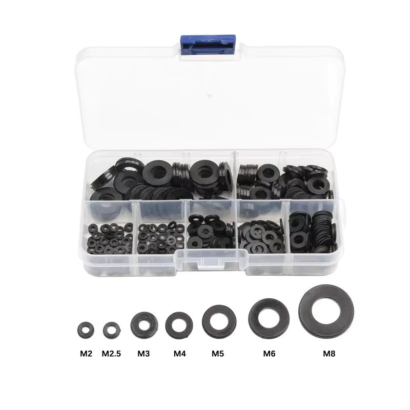 250 Stück Hart-Nylon-Kunststoff-Unterlegscheiben Set als Isolationsabstandshalter und Dichtungen in Schwarz und Weiß für M2 M2,5 M3 M4 M5 M6 M8 - Bild 2