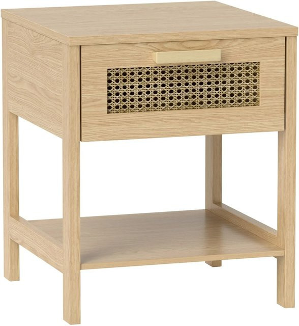 HOMCOM Nachttisch aus MDF mit Rattanstruktur in Braun und Beige im rustikalen Design, B/T/H: 40 x 40 x 48,4 cm - Bild 1
