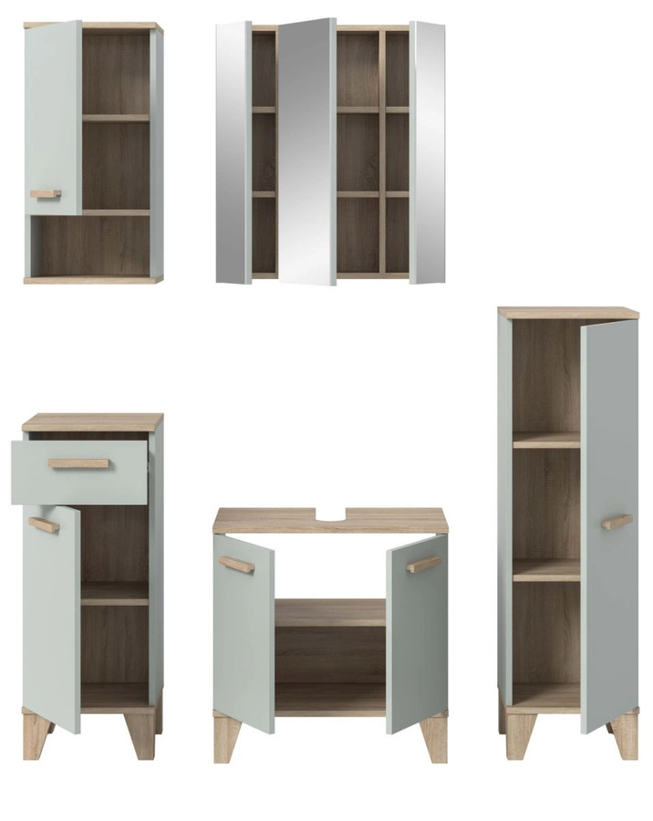 Badmöbel Set Luna von Inn.Furn, 5-teilig, grün und Eiche, modern, mit LED-Beleuchtung und Spiegelschrank, Breite: 158 cm, Höhe: 190 cm, Tiefe: 34 cm - Bild 6