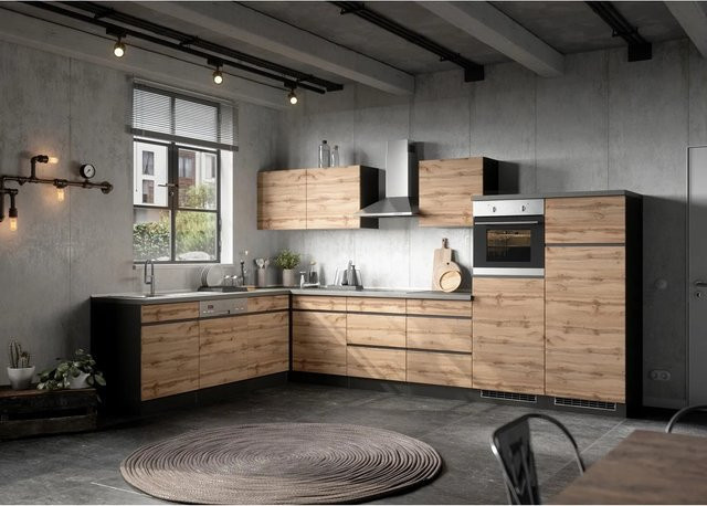Held Möbel Winkelküche Turin in Wotaneiche und Graphit mit Elektrogeräten B/T/H: 360 x 240 x 60 cm - Bild 1