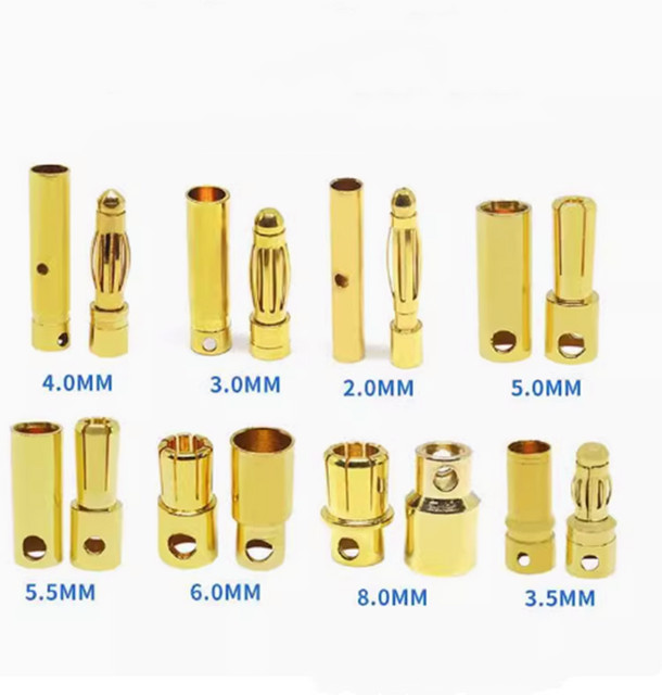 5 Paar vergoldete Bananenstecker Set mit verschiedenen Größen 2,0 mm bis 6,0 mm, männlich und weiblich, Farbe Gold - Bild 1
