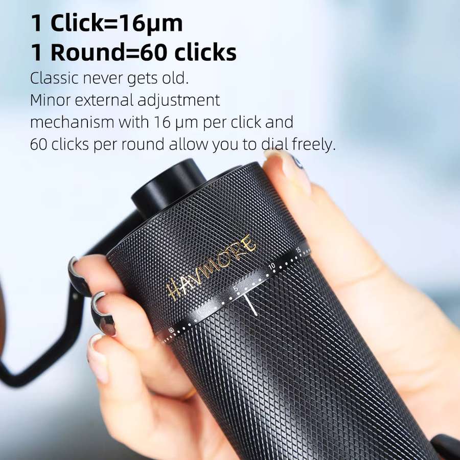 HAVMORE Manuelle Handkaffeemühle mit 38 mm Ti-beschichtetem SUS 420 Edelstahl-Kegelmahlwerk in Schwarz - Bild 4