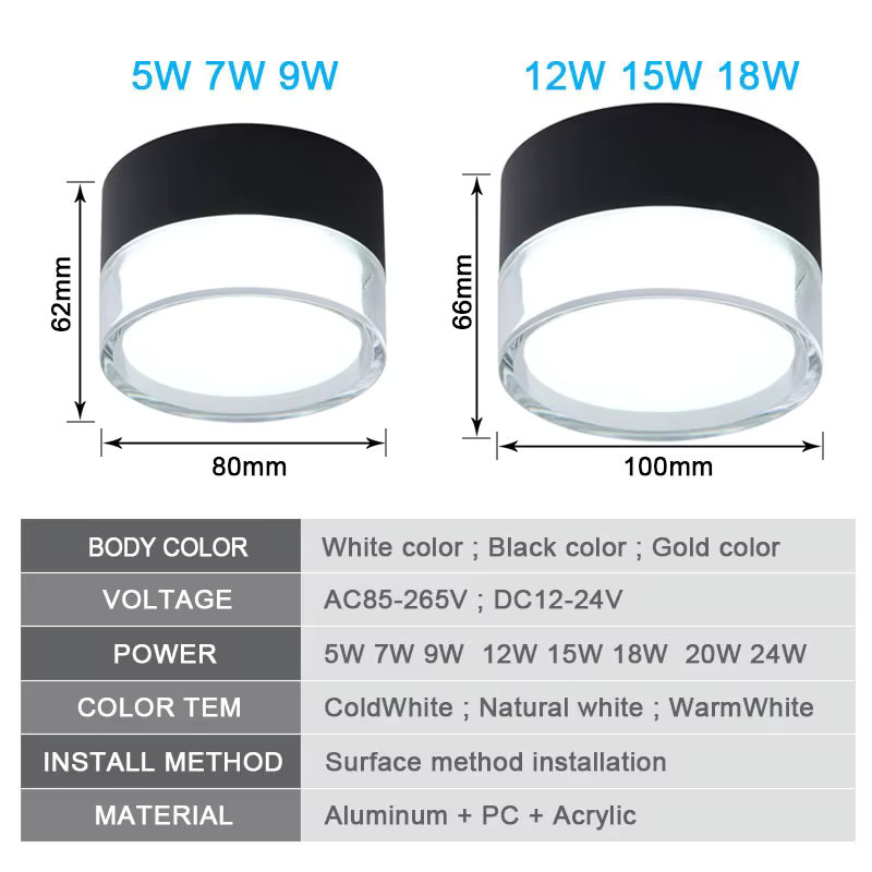 Teetealy LED-Downlight Nordic Aufputz-Deckenleuchte in Weiß, dimmbarer runder Spot-Strahler für dein Wohnzimmer - Bild 2