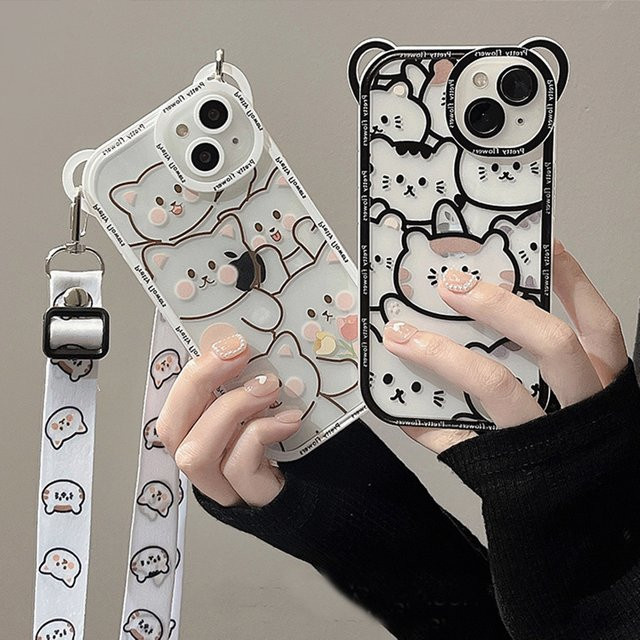 KASONPAI Handyhülle mit Lanyard im niedlichen Bär-Design für iPhone 11 bis iPhone 17 Pro Max aus weichem TPU - Bild 1