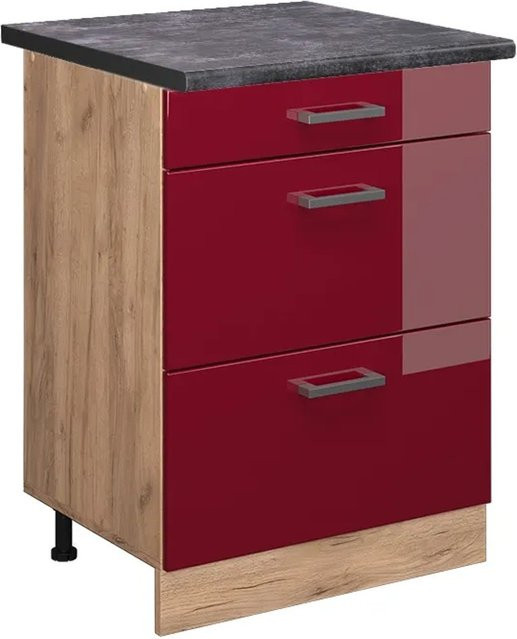 Vicco Küchenunterschrank R-Line in Bordeaux Hochglanz und Goldkraft Eiche mit Schubladen, Farbe Anthrazit, B/T/H: 60 x 60 x 81,6 cm - Bild 1