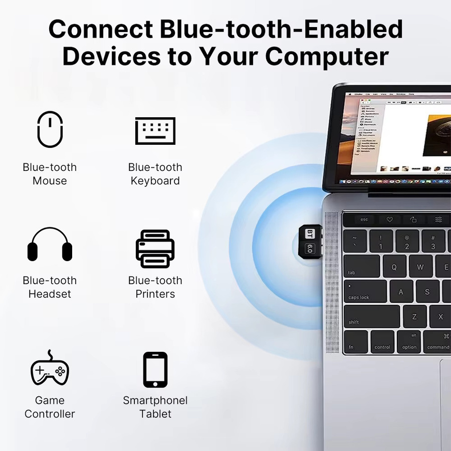 KEBIDUMEI USB Bluetooth 6.0 Adapter in Schwarz für PC und Windows 11/10/8.1 als Bluetooth-Empfänger und Sender für Tastatur und Maus - Bild 2