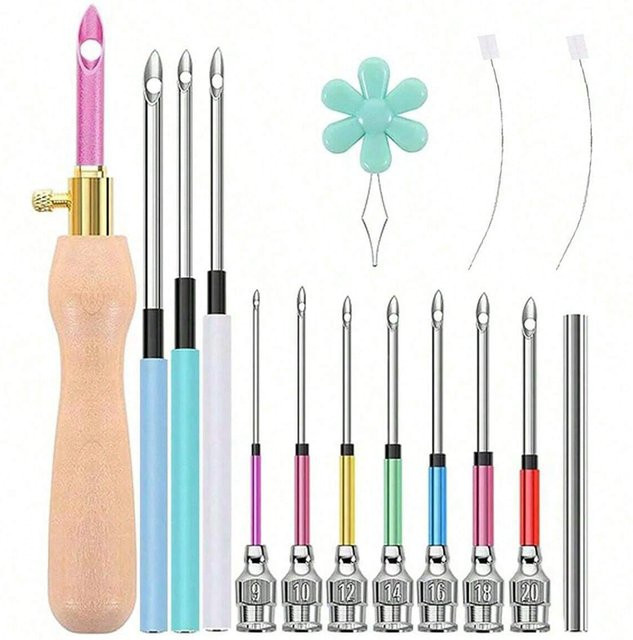JAY HOME 15er Set Sticknadel-Sets mit Holzgriff für Punch Needle Stickerei und DIY Handarbeiten in Multicolour - Bild 1