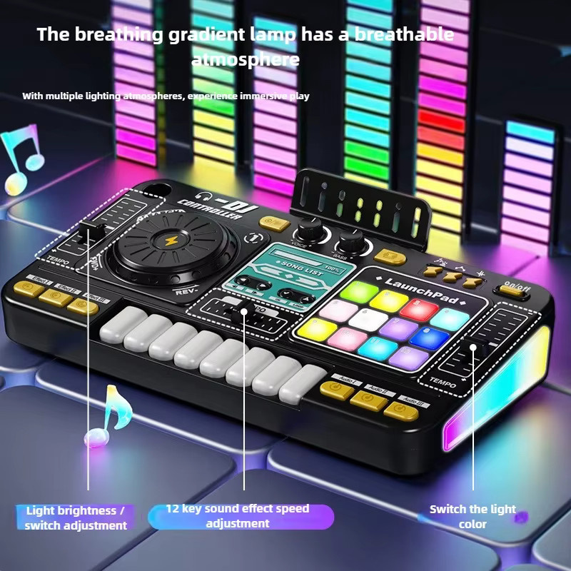 Kmoist Kinder DJ Mixer, elektronische Klaviertastatur, mit Mikrofon und Plattenspieler-Controller, ab 6 Jahren - Bild 3