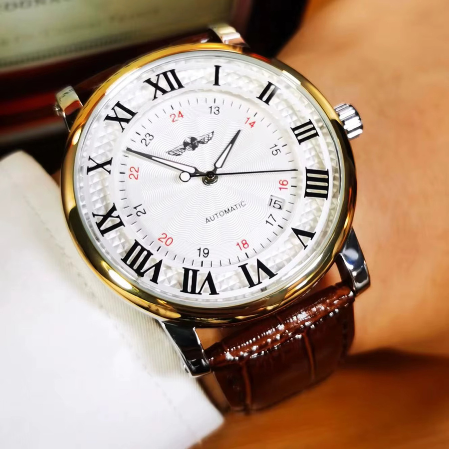 WINNER Armbanduhr Automatik, Leder, Weiß, Herren - Bild 5
