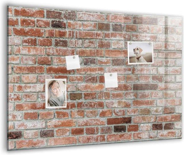 Tulup Magnettafel aus Glas mit Ziegelmauer-Design, B: 100 cm, H: 70 cm - Bild 1