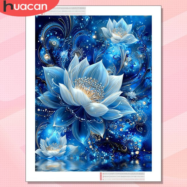 HUACAN Diamond Painting Set Lotusblume Fantasy Mosaik Wanddekoration mit runden Steinen - Bild 1