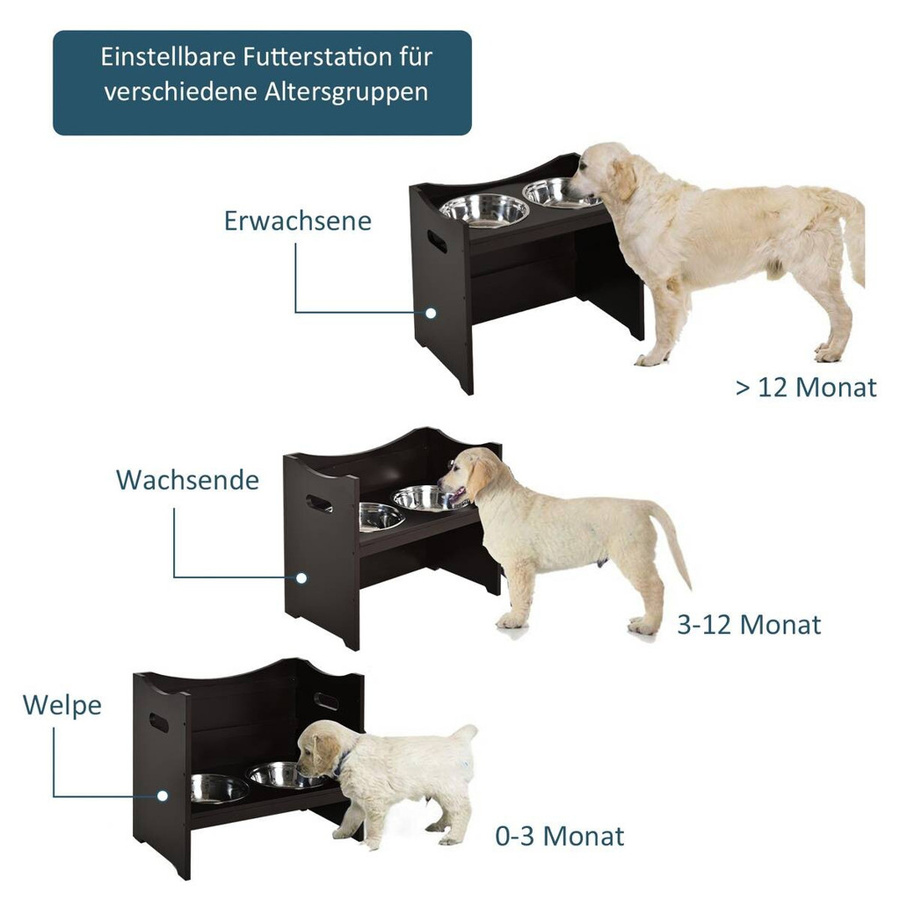 PawHut Futterstation aus MDF und Edelstahl in Braun, B/H/T: 54 x 47 x 31,5 cm - Bild 6