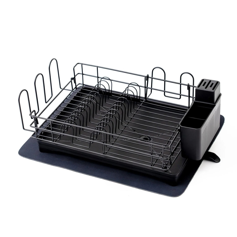 CHEFGASTRO Abtropfgestell für Geschirr in Schwarz mit Besteckhalter, Tassenhalter, drehbarem Wasserablauf, Abtropfbrett und Trockenmatte, B/T/H: 42 x 15 x 31 cm - Bild 2