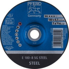PFERD Schruppscheibe SG STEEL Leistungslinie für Stahl, Blau, Durchmesser: 180 mm, Breite: 8,3 mm, Bohrung: 22,23 mm - Bild 1
