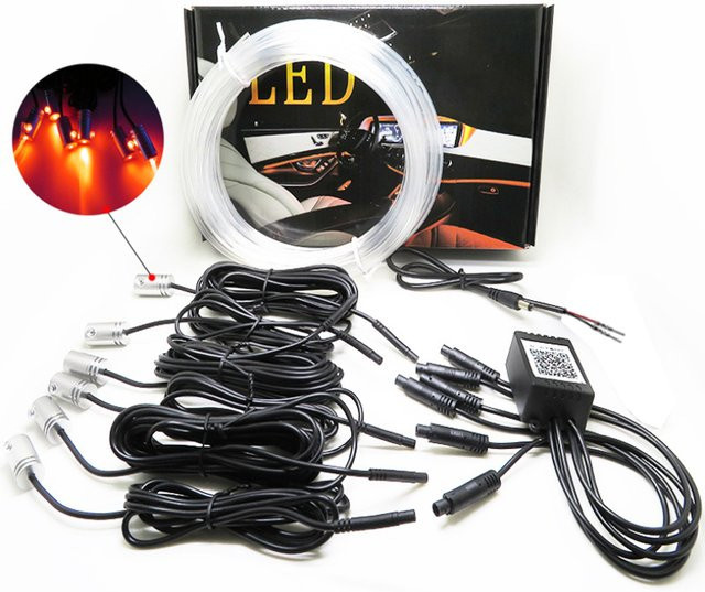 KALADA 6-in-1 LED-Atmosphären-Autolicht mit RGB-Farben, flexible Neon-Flex Dekolampe mit App-Steuerung und Fernbedienung, 8 m Glasfaser-Streifen in Multicolour - Bild 1