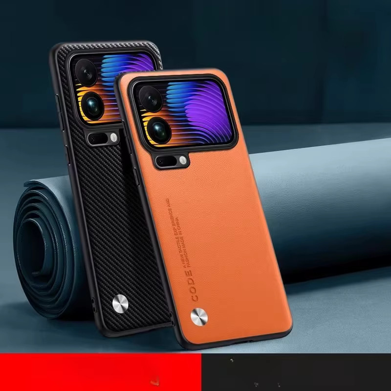 Business PU-Ledertasche Schutzhülle für Xiaomi 17 Pro Max und Xiaomi 17 Pro, stoßfeste Silikon-Schutzabdeckung mit mattem Rahmen in Orange und Purple - Bild 1