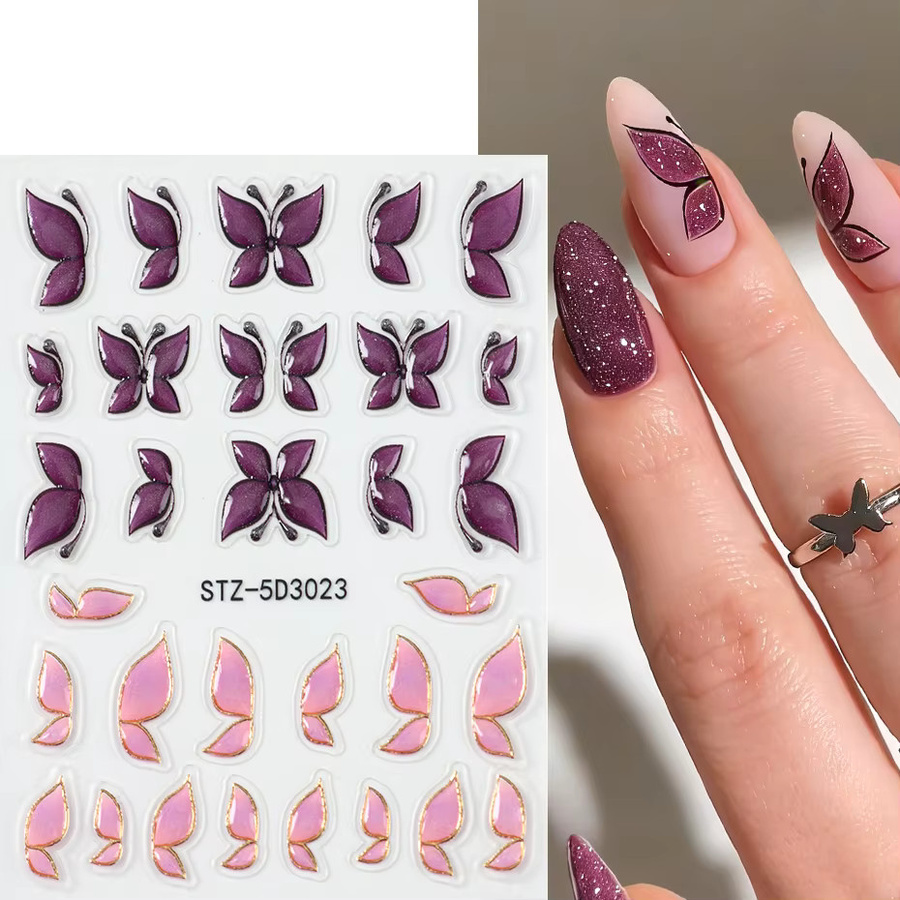 Full Beauty Nagelkunst-Aufkleber Schmetterling, Lila Rosa, 2 Stück - Bild 2
