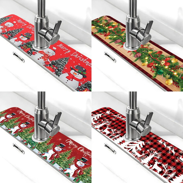 VIKAMA Weihnachts-Wasserhahn-Pad, saugfähiges Pad für das Waschbecken in Multicolor, rechteckig - Bild 1