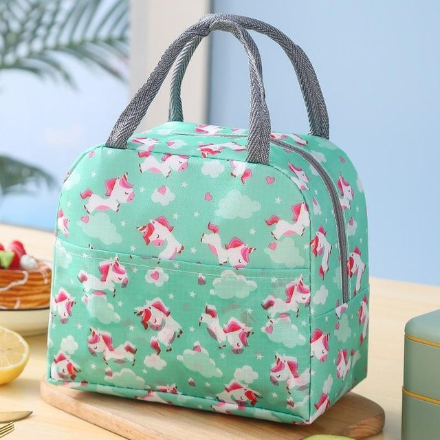 Yiran Furniture Thermo-Lunchbox mit Cartoon-Design, isolierte Bento-Tasche aus Stoff in Grün für Büro und Schule - Bild 1