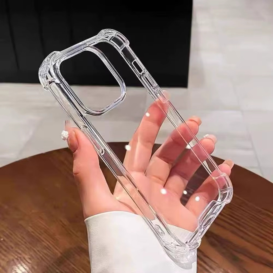 Stoßfeste Handyhülle mit 4-Eck-Airbag-Design und erhöhten Kanten in Transparent für iPhone 12 bis iPhone 17 Pro Max Plus - Bild 3