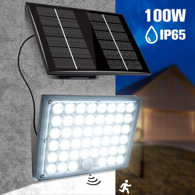 Burhui Solar LED Flutlichtstrahler mit Bewegungssensor und 1500mAh Akku, Wasserdichte Solar-Wandlampe für Garten und Außenbereich in Cool White - Bild 1