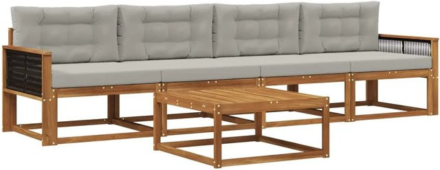 vidaXL Outdoor-Sofagarnitur aus Akazienholz mit Kissen in Braun und Hellgrau - Bild 1