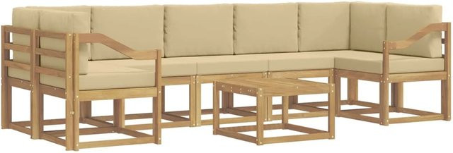 vidaXL Outdoor-Sofagarnitur 6-teilig aus Akazienholz mit Polstern in Braun, Beige und Weiß - Bild 1