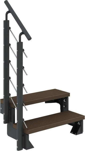 Dolle Außentreppe Gardentop aus Stahl mit Geländer, 2 Stufen, Anthrazit und Braun - Bild 1
