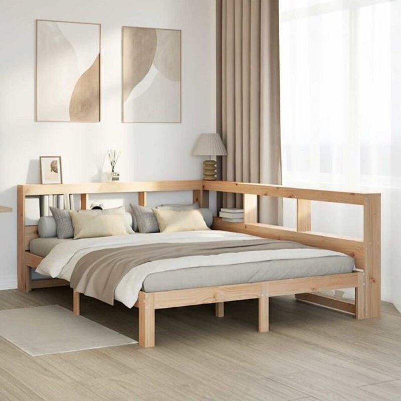 Massivholzbett vidaxl aus Kiefer mit Regal in Braun und Natur, B/T/H: 200 x 150 x 80 cm - Bild 1