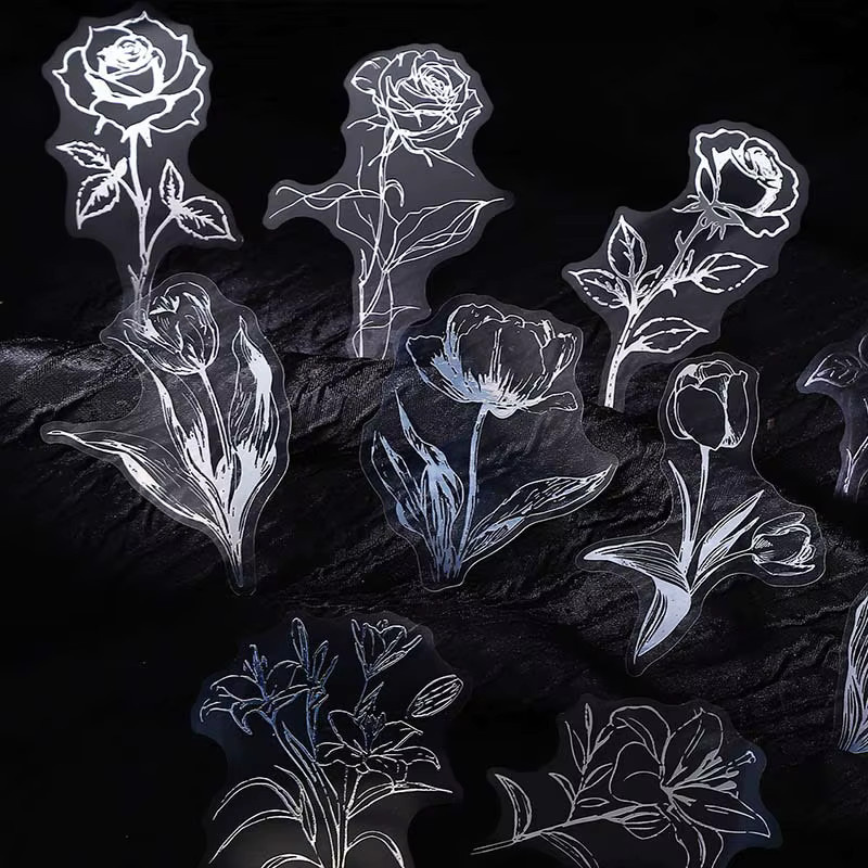 Silberfolien-Aufkleber-Set mit floralen Strichzeichnungen und Blattmotiven in 6 Designs - Bild 2
