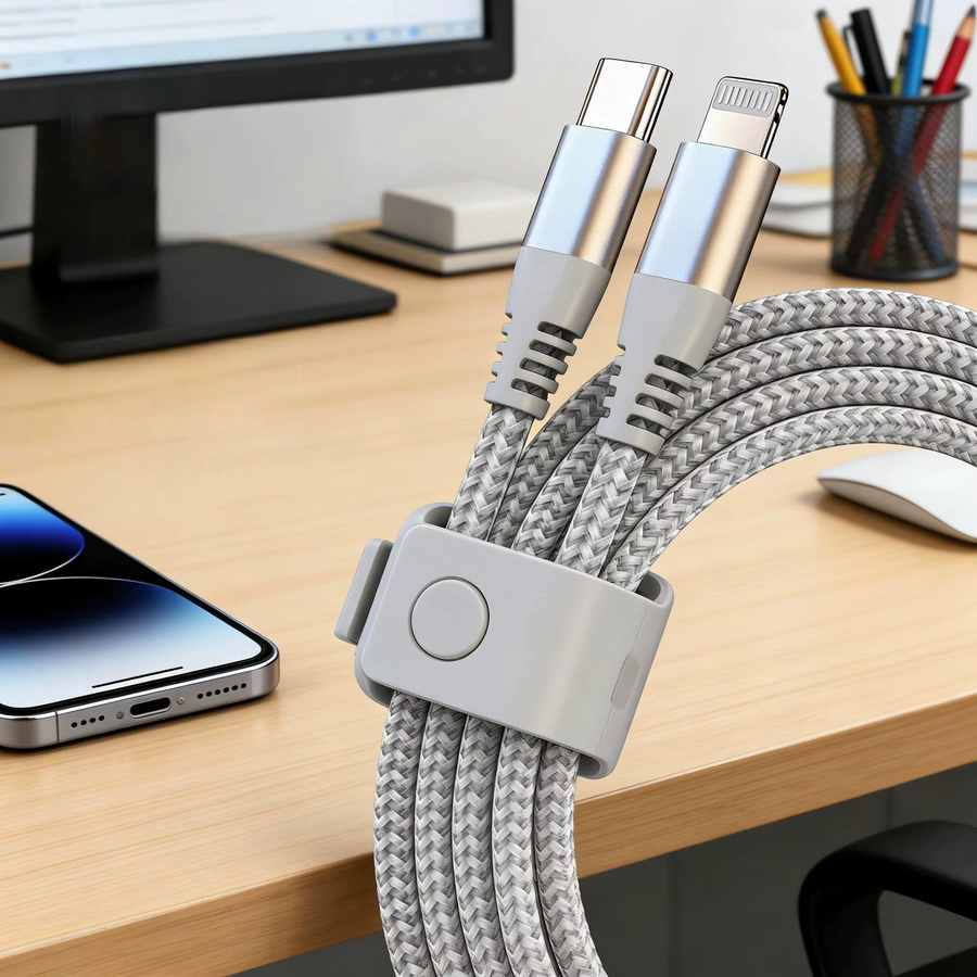 LAIHONEN MFI-zertifiziertes USB-C auf Lightning Schnellladekabel 20W mit Nylon-Ummantelung in Silber/Grau für iOS-Geräte - Bild 2