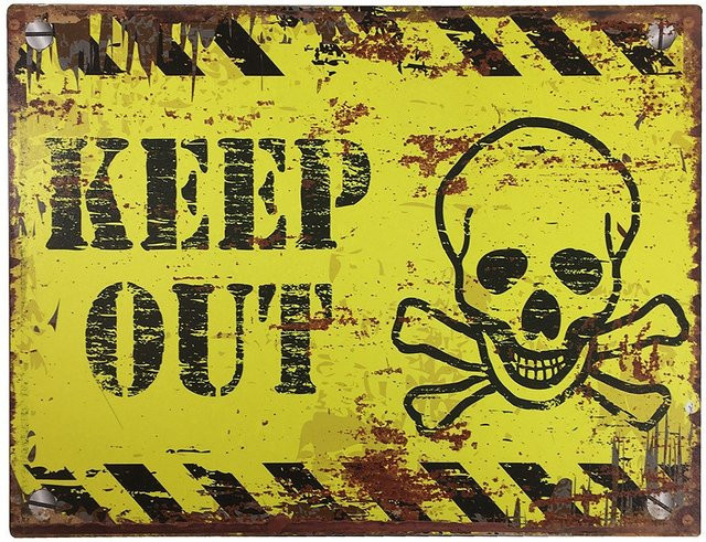Retro Blechschild KEEP OUT Warnschild Betreten Verboten in Schwarz und Gelb, B: 25 cm, H: 33 cm - Bild 1