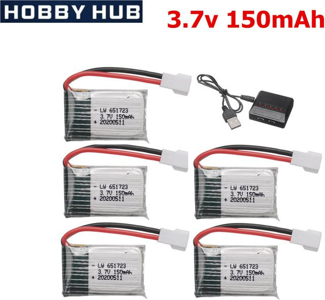 RC.BURST Lipo-Akku und Ladegerät Set für H2 H8 H48 U207 RC Quadcopter Drohnen, 3,7 V 150 mAh, Multicolor - Bild 1