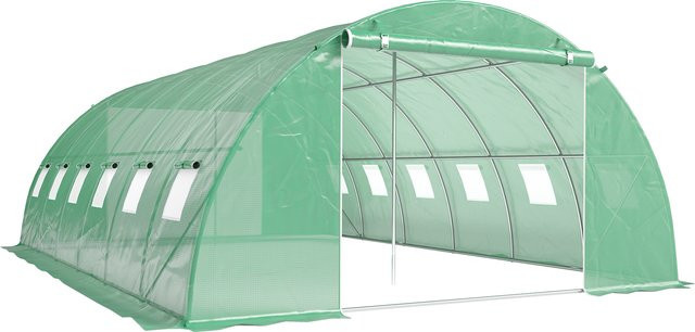 Outsunny Tunnelgewächshaus für den Außenbereich mit verzinktem Stahlrahmen und PE-Abdeckung, Grün, B: 6 m, T: 4 m, H: 2 m - Bild 1