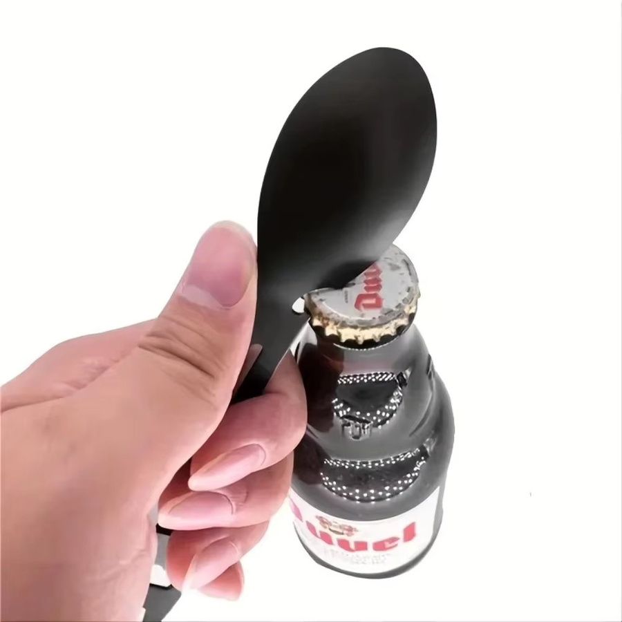 LISM Multifunktions-Spork aus Edelstahl in Schwarz Matt mit Dosenöffner und Flaschenöffner als tragbares Camping-Multitool - Bild 2