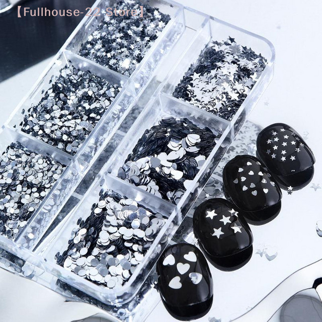 Heabety Nageldekoration, Silber-Glitzer, Liebessterne, 3D-Nagelschmuck - Bild 1