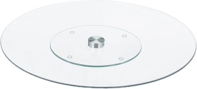 Relaxdays Servierplatte aus Glas und Metall, drehbar, Transparent/Silber, B: 45 cm, H: 2 cm - Bild 1