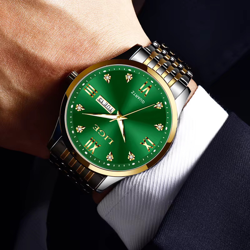 LIGE Armbanduhr, Quarz, Edelstahl, Grün, Schwarz, Herren - Bild 5