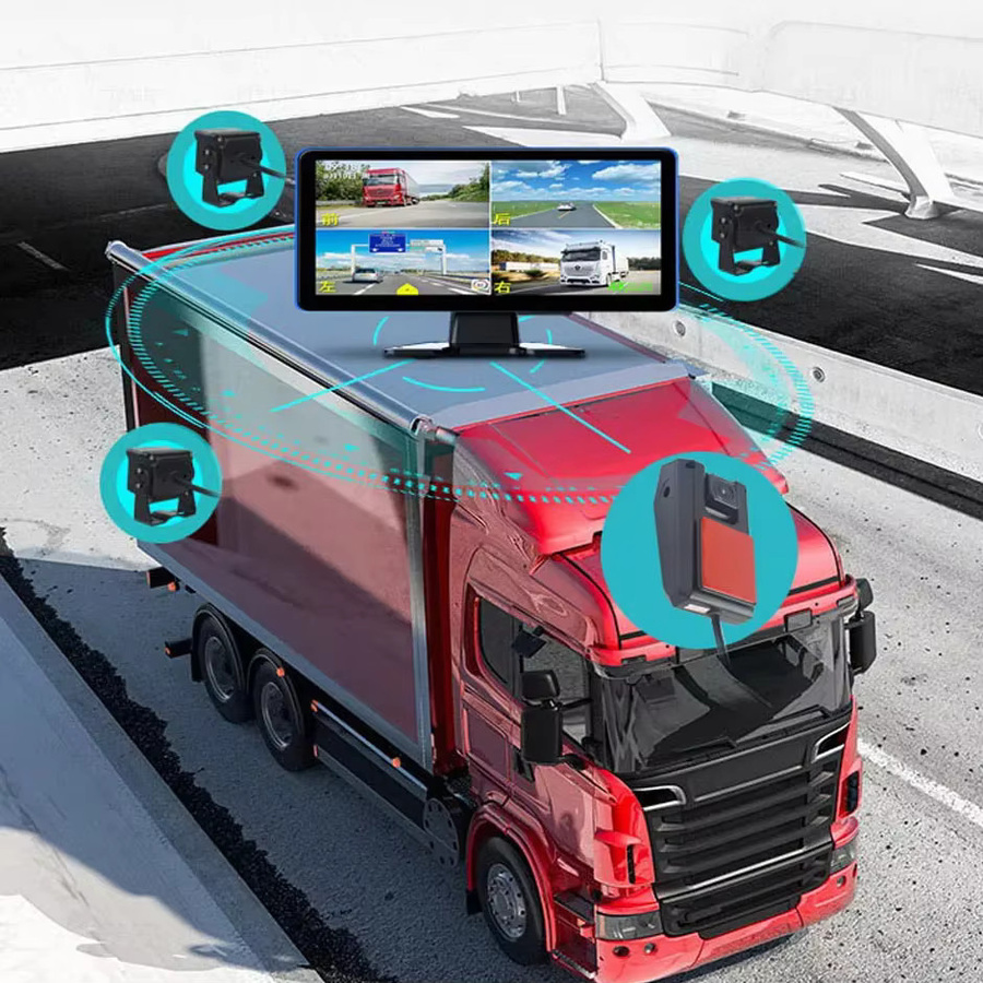 QXNY 10,36 Zoll Touch Auto DVR mit 4CH Split Screen und AHD Backup Kamera, 1080P Full HD Fahrtenrecorder für Lkw, Bus und Anhänger, Schwarz - Bild 4