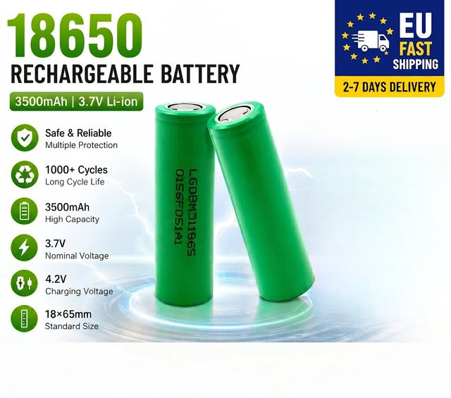 MJ1 18650 Li-Ionen-Akku mit 3500 mAh und 3,7 V wiederaufladbare Zelle in Grün - Bild 1