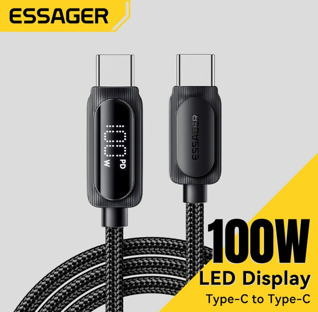 Essager USB Typ C auf USB C Kabel 100 W PD 5A Schnellladekabel in Schwarz für Xiaomi Samsung MacBook iPad Pro und Laptop - Bild 1