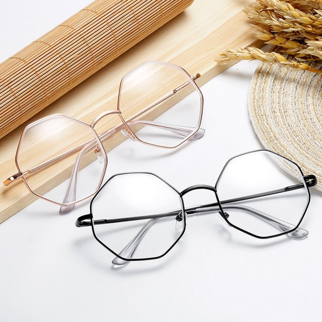 MDOD Korrektionsbrille, Damen, Vollrand, Polygon, rund, Metall, transparent, gold - Bild 1