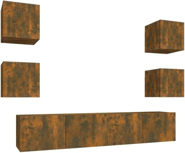 vidaXL 6-teiliges TV-Schrank-Set aus Holzwerkstoff in Räuchereiche, Braun, Wandmontage - Bild 1