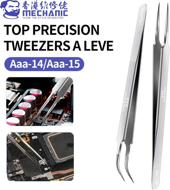 MECHANIC AAA-14 AAA-15 Präzisionspinzette aus Edelstahl in Silber für Handy Motherboard PCB IC Reparaturen - Bild 1