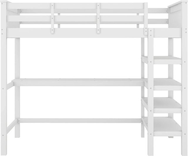okwish Hochbett für Kinder in Weiß mit Ablagefächern und Unterbettschreibtisch, B/T/H: 90 x 200 x 175 cm - Bild 1